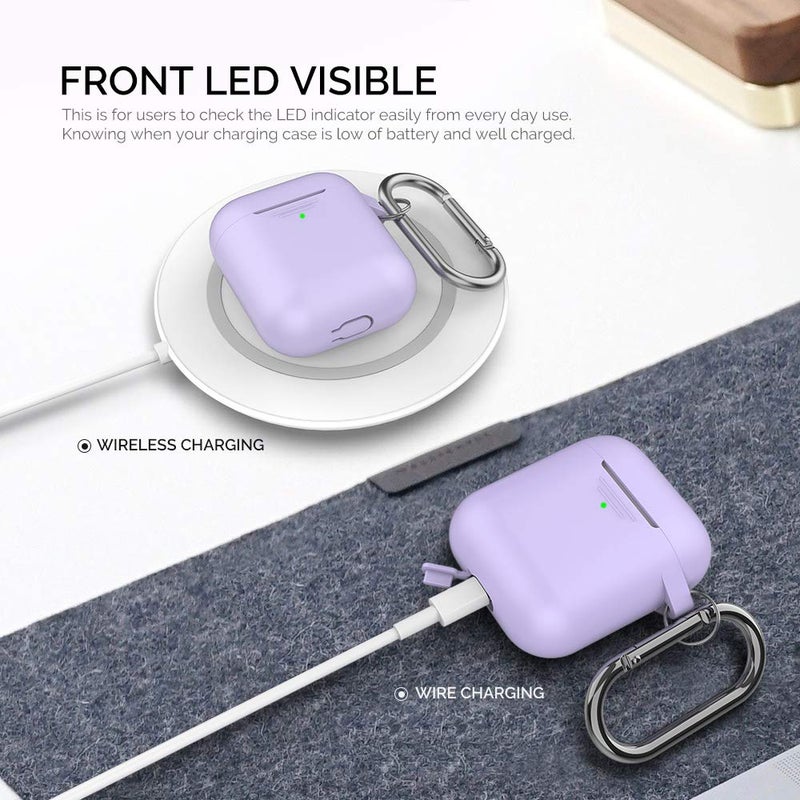 AhaStyle Upgrade Silicone Case Protective Cover [Front LED Visible] Compatible with Apple AirPods 2 & 1 (Lavender) - Image 2